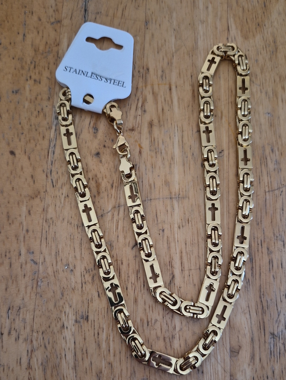 Source Unknown Gold Cross Link Stainless Steel Necklace